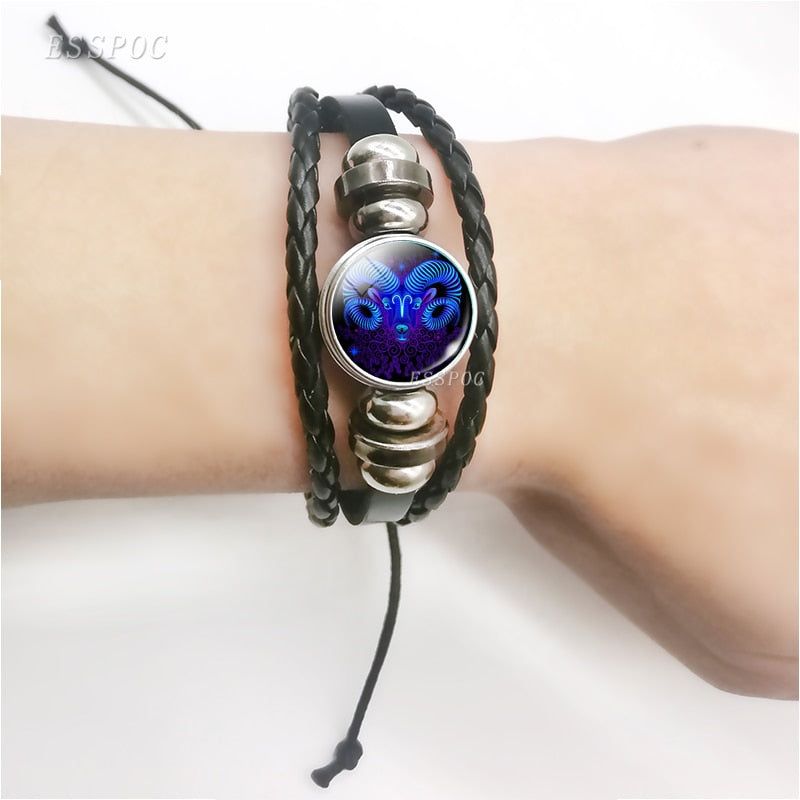 12 Zodiac Signs Constellation Charm Bracelet Men Women Fashion Multilayer Weave leather Bracelet Bangle Birthday Gifts