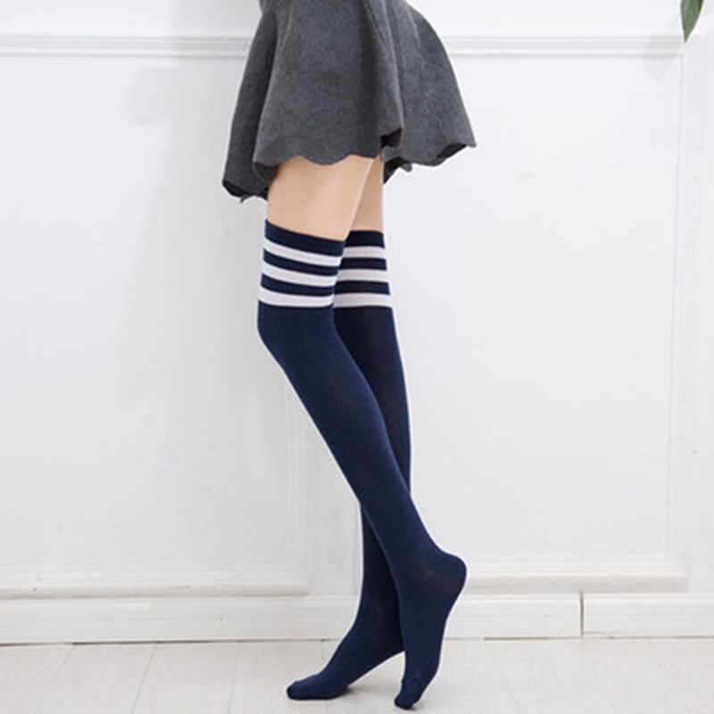 Sexy Black White Striped Long Socks Women Over Knee Thigh High Socks Over The Knee Stockings For Ladies Girls Warm Knee Socks