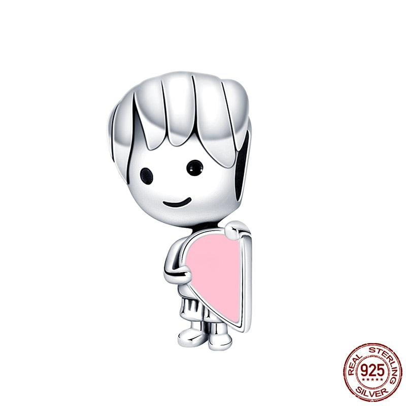 Hot Sale Charms Fit Pandora 925 Original Bracelet 925 Silver Owl With Blue Zircon Red Heart Charms Beads Fine DIY Jewelry Making