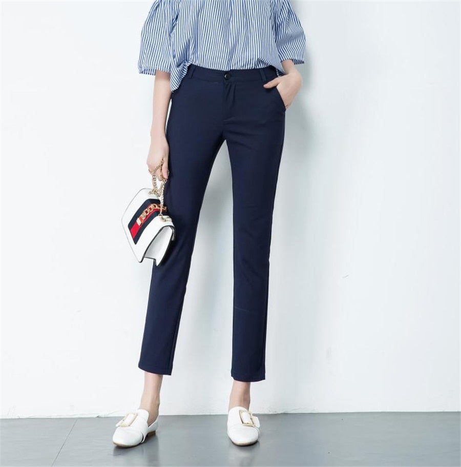 Fashion Streetwear Cute Candy Color Pencil Pants Women Stretch Cotton Slim Waist Straight Pantalones Casual Office Work Trousers