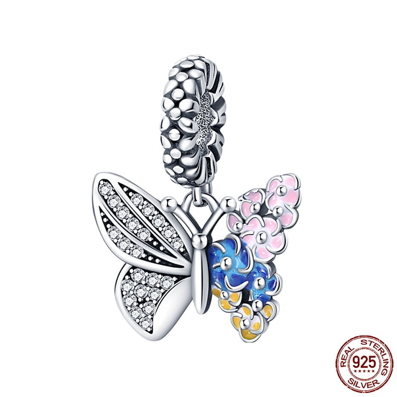 Hot Sale Charms Fit Pandora 925 Original Bracelet 925 Silver Owl With Blue Zircon Red Heart Charms Beads Fine DIY Jewelry Making