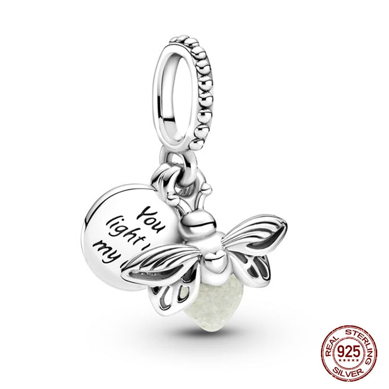 Fit Pandora 925 Original Bracelet Chameleon Luminous Firefly Butterfly Silver Charms Beads For DIY Christmas Jewelry Gift Making