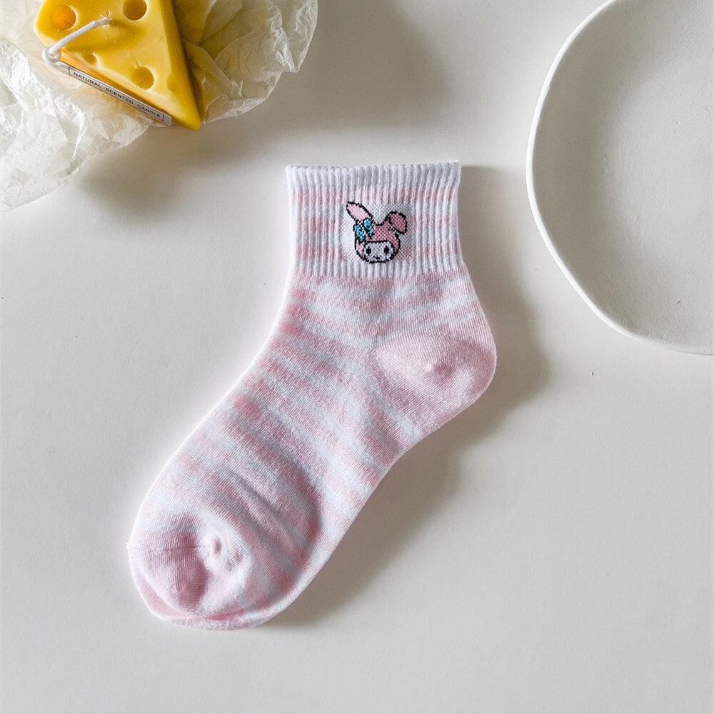 Kawaii Sanrio Women's Socks Cartoon Hello Kitty My Melody Harajuku Mid-tube Cotton Sports Breathable Student Sock Christmas Gift
