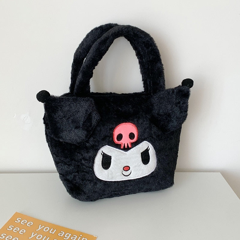Sanrio Plush Bag Kuromi Handbag My Melody Cinnamoroll Storage Shoulder Hello Kitty Makeup Bag Women Plushie Backpack Gift Girl