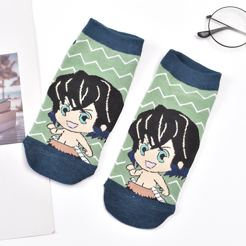 5 Pairs of New Anime Cartoon Ghost Slayer Socks Spring and Autumn Shallow Mouth Boat Socks Japanese Anime Foreign Trade Peripher