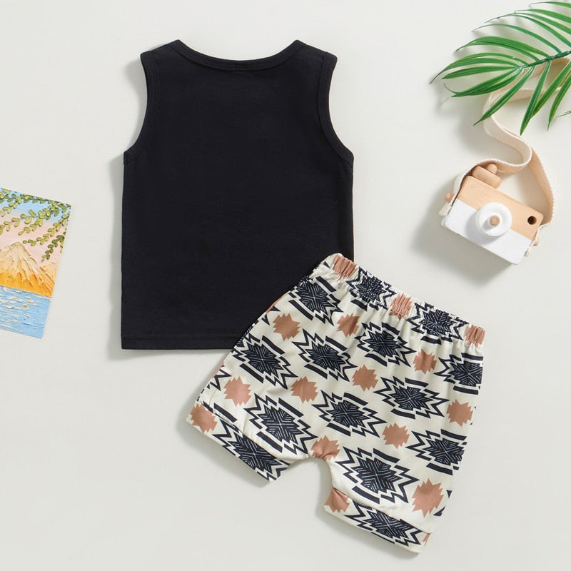 2pcs Summer Kids Baby Boys Clothing Sets 0-3Y Letter Print Sleeveless Tanks Tops+Graphic Print Drawstring Shorts Sport Outfits