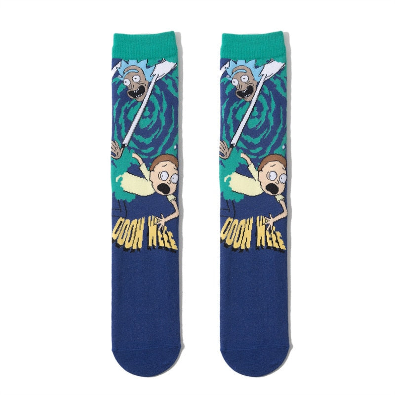 Anime Rick Socks Men's Funny Cartoon Mid-calf Men and Women Street Letters Hip-hop Sports Skateboarding Cute White Socks