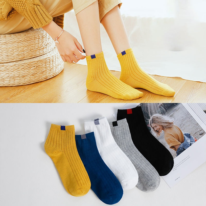 5 Pairs Pack Women Socks Girl Cartoon Bar Bear Lovely Happy Funny Smile Cute Kawaii Boat Ankle Short Cotton