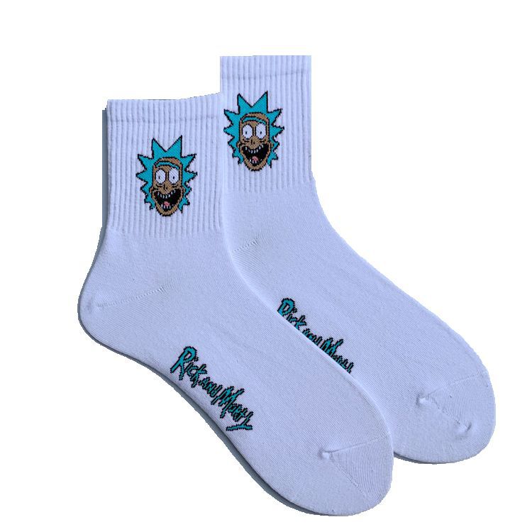 Anime Rick Socks Men's Funny Cartoon Mid-calf Men and Women Street Letters Hip-hop Sports Skateboarding Cute White Socks