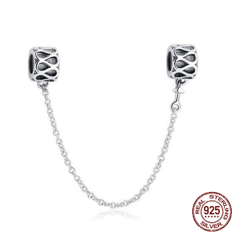 New 925 Sterling Silver Safety Chain Romantic Flowers Balloon Charms Bead Fit Original Pandora Bracelets Charm DIY Women Jewelry