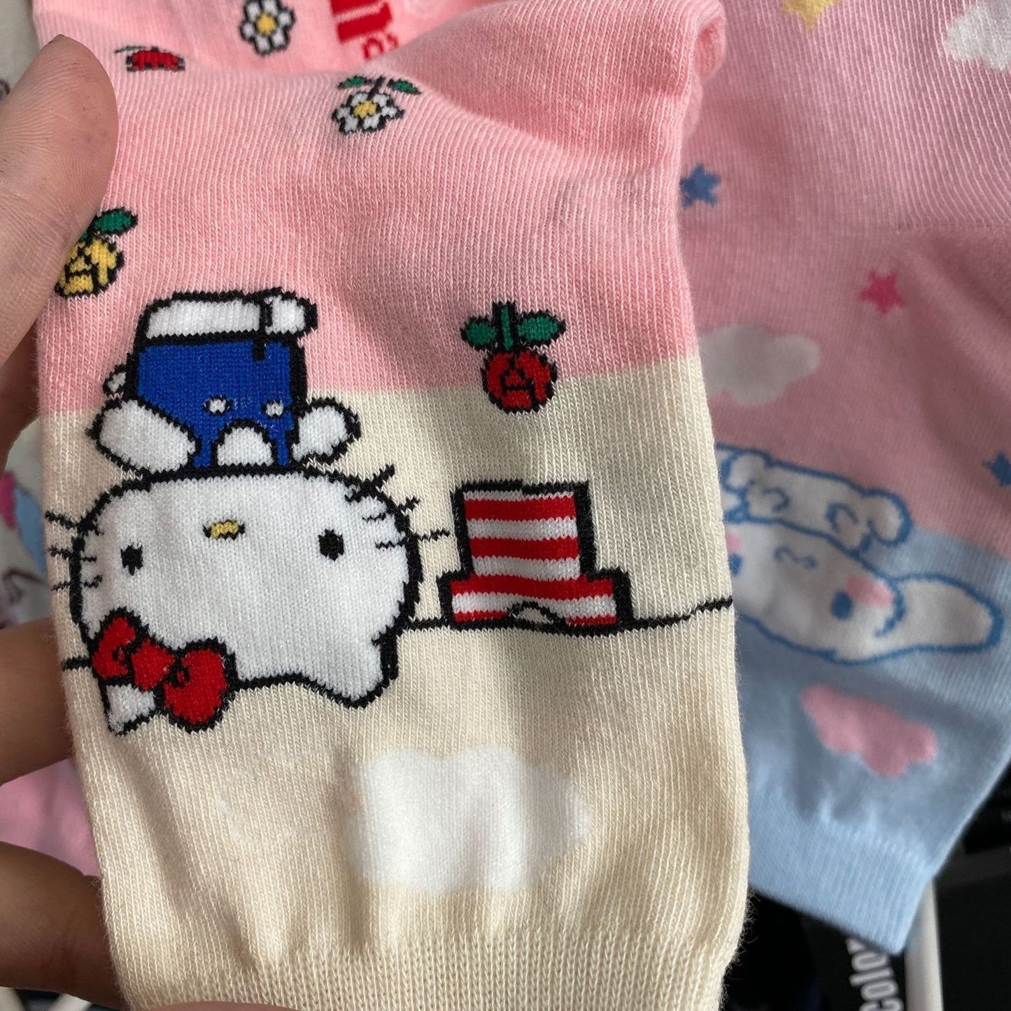 Hello Kitty Socks Kawaii Sanrio Anime Kuromi Melody Cinnamoroll Color Matching Cartoon Harajuku Cute Cotton Sock Birthday Gift