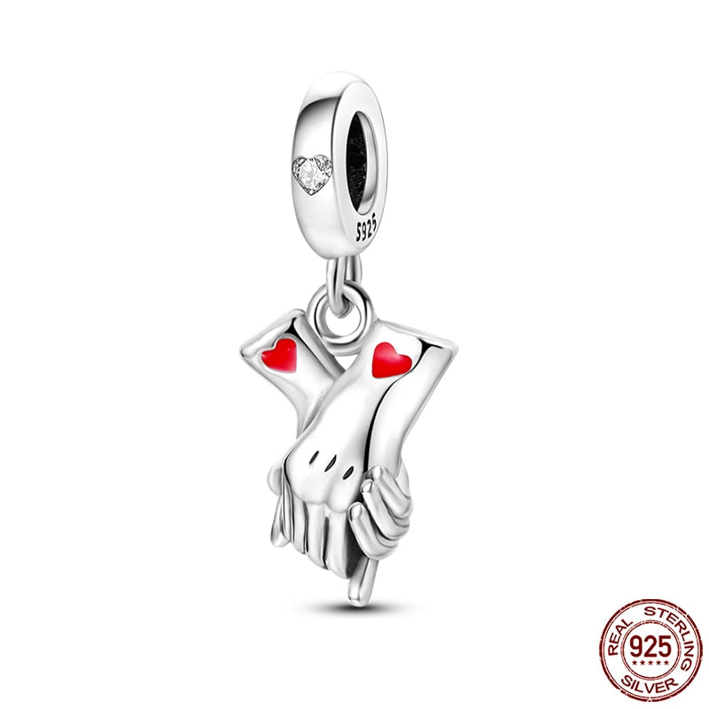 Hot Sale Charms Fit Pandora 925 Original Bracelet 925 Silver Owl With Blue Zircon Red Heart Charms Beads Fine DIY Jewelry Making