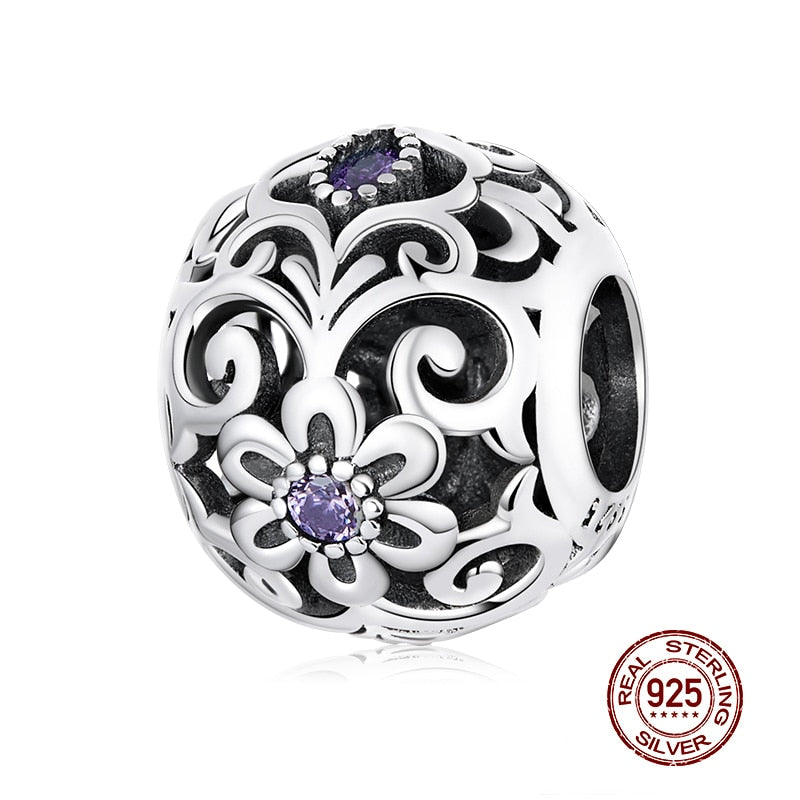 Round Charms Genuine 925 Sterling Silver Vintage Galaxy Openwork Beads Fit Original Bracelet Pendant Authentic Jewelry Women