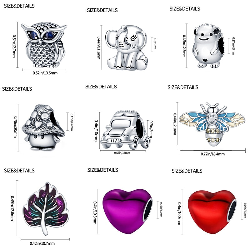 Hot Sale Charms Fit Pandora 925 Original Bracelet 925 Silver Owl With Blue Zircon Red Heart Charms Beads Fine DIY Jewelry Making