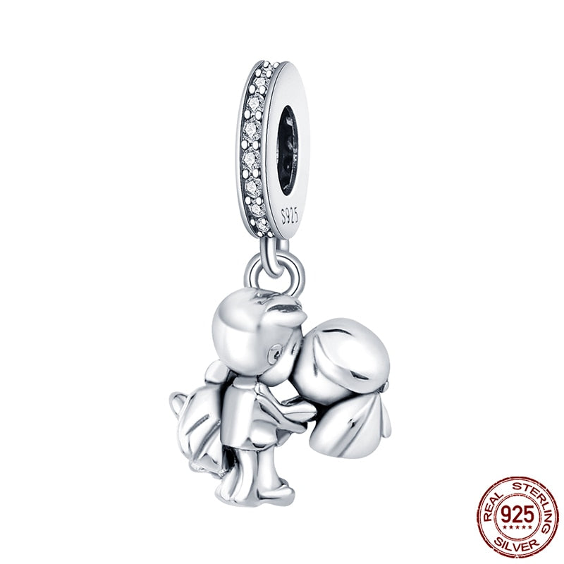 Hot Sale Charms Fit Pandora 925 Original Bracelet 925 Silver Owl With Blue Zircon Red Heart Charms Beads Fine DIY Jewelry Making