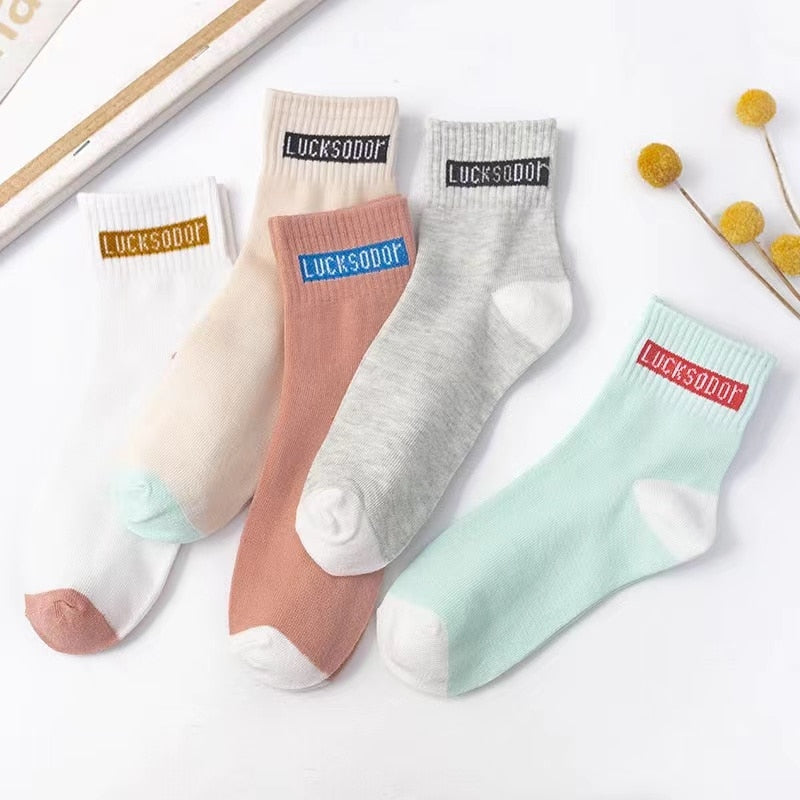 5 Pairs Pack Women Socks Girl Cartoon Bar Bear Lovely Happy Funny Smile Cute Kawaii Boat Ankle Short Cotton