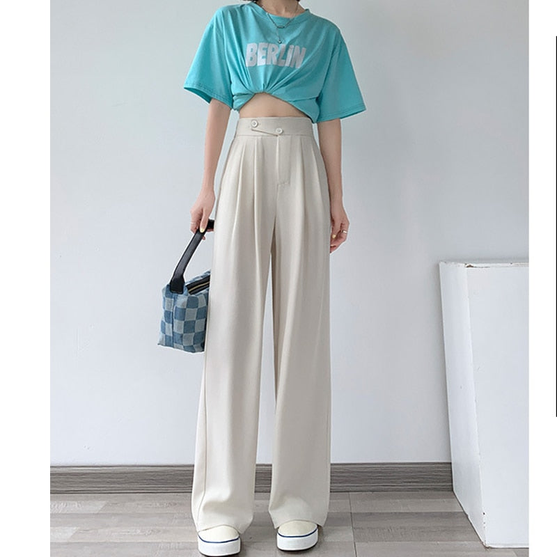 High Waist Loose Wide Leg Pants for Women Spring Autumn New Female Dress Pant White Suits Pants Ladies Long Trousers Casual
