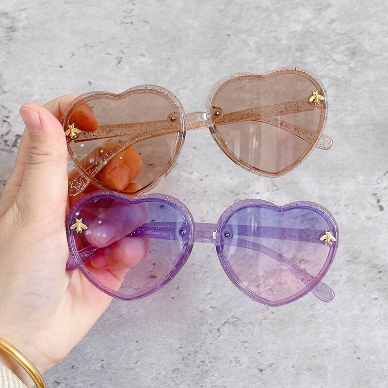 Fashion Brand Heart Kids Sunglasses 2023 New Children Cute Pink Cartoon Bee Sun Glasses Girls Boys Baby Gradient Eyewear