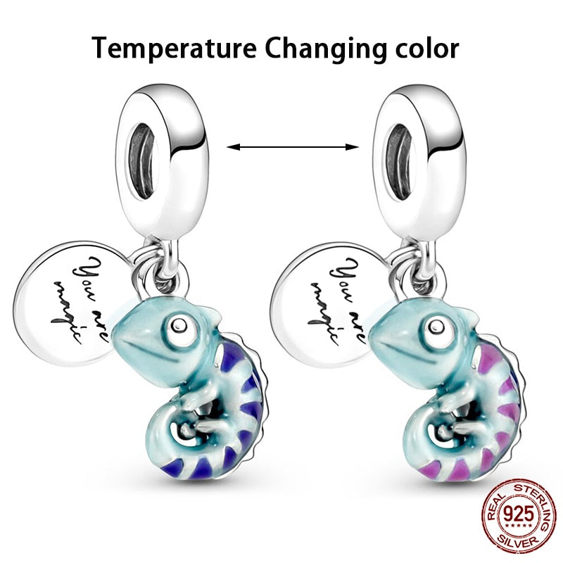 Fit Pandora 925 Original Bracelet Chameleon Luminous Firefly Butterfly Silver Charms Beads For DIY Christmas Jewelry Gift Making