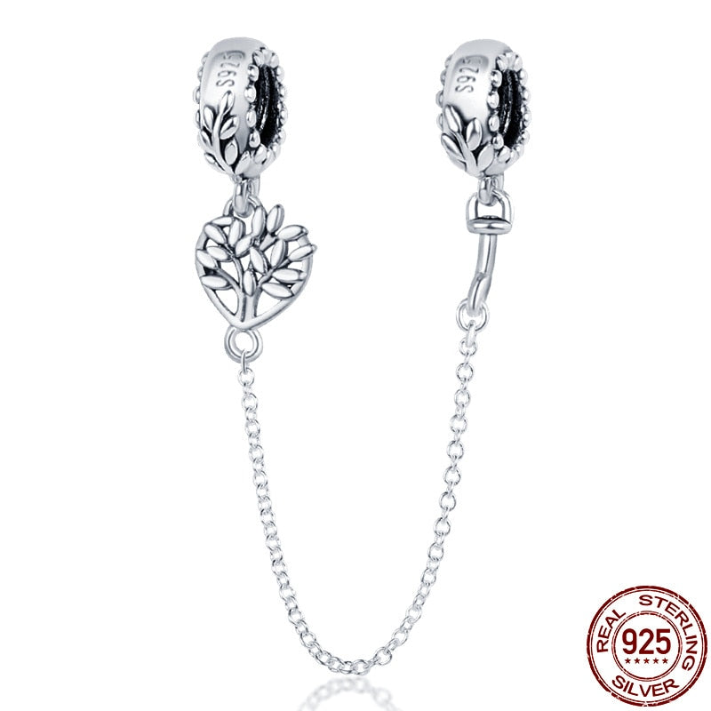 New 925 Sterling Silver Safety Chain Romantic Flowers Balloon Charms Bead Fit Original Pandora Bracelets Charm DIY Women Jewelry