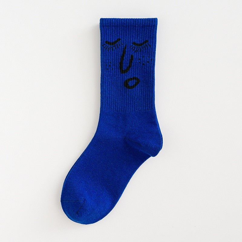 Fashion Art Anime Face Unisex Ankle Compression Socks Funny Harajuku Creative Sport Breathable Warm Winter Long Tube Male Socks