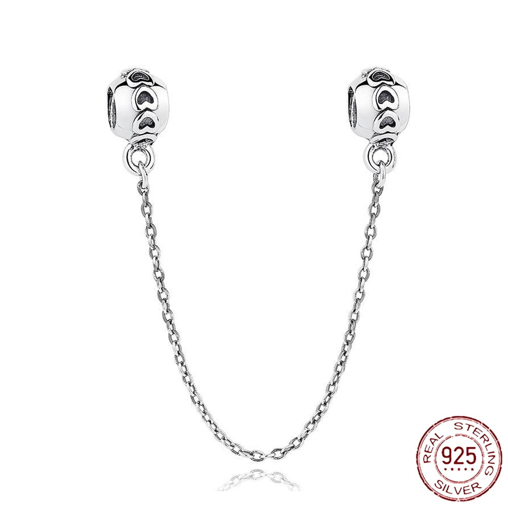 New 925 Sterling Silver Safety Chain Romantic Flowers Balloon Charms Bead Fit Original Pandora Bracelets Charm DIY Women Jewelry