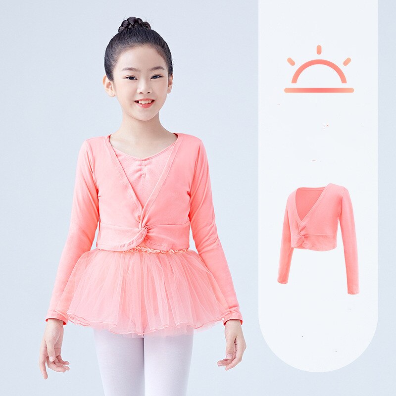 Girls' Classic Ballet Long Sleeve Wrap Top Dance Shrug Sweater Crop Coat Kids Dancewear Cotton Warm Up Pullover for Leotards