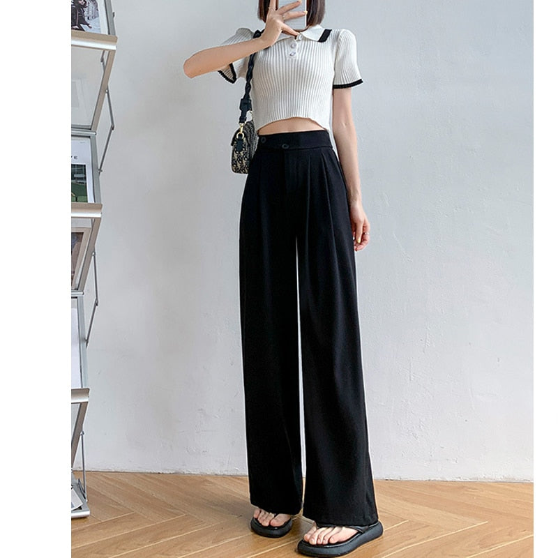 High Waist Loose Wide Leg Pants for Women Spring Autumn New Female Dress Pant White Suits Pants Ladies Long Trousers Casual