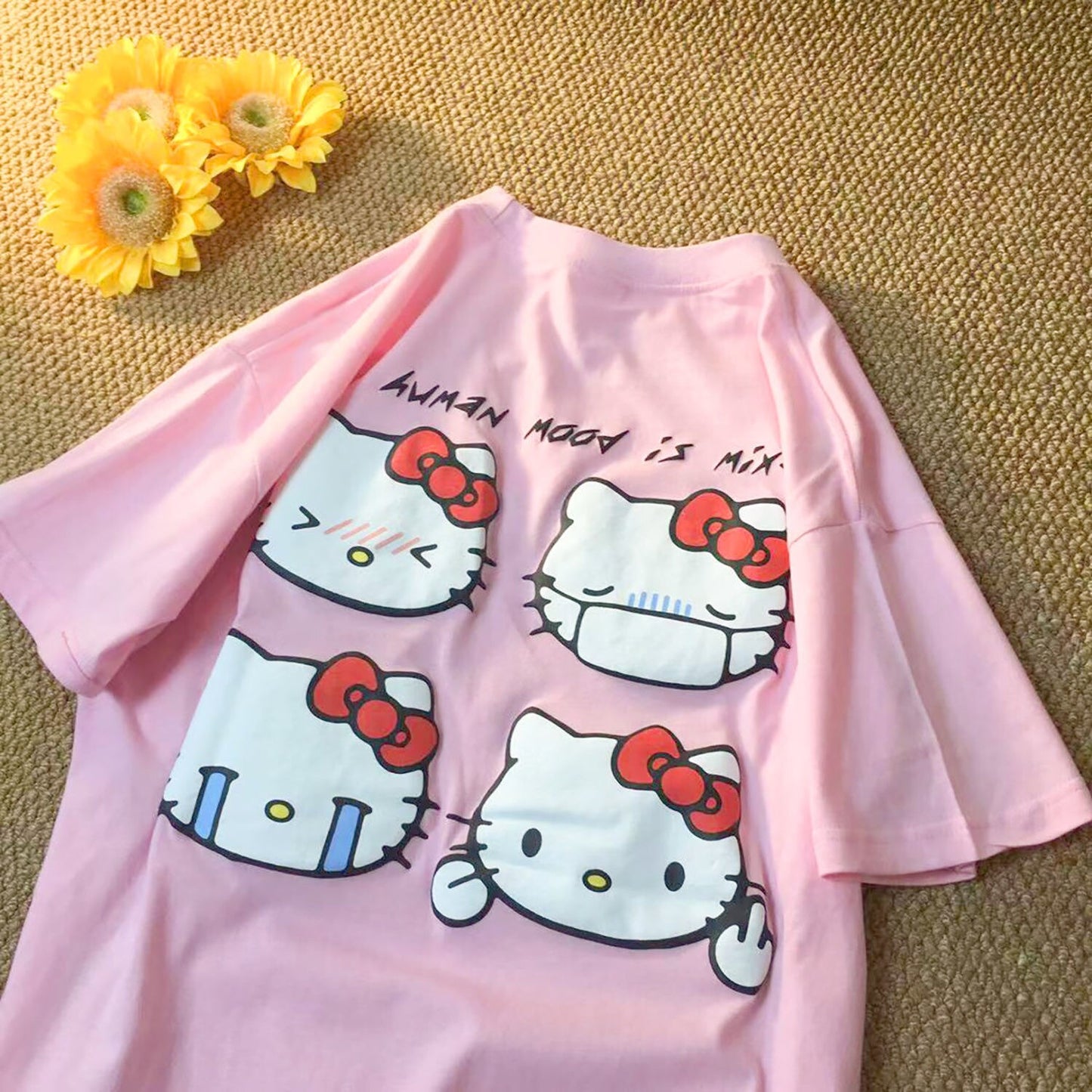 Sanrio Summer New Short Sleeve Oversize Tshirt Top Female Hello Kitty Cartoon Aesthetic Japanese Style Kawaii Clothing For Women