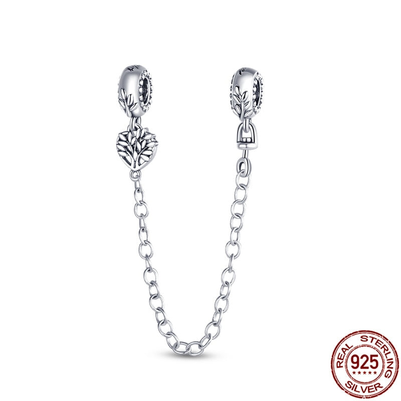 New 925 Sterling Silver Safety Chain Romantic Flowers Balloon Charms Bead Fit Original Pandora Bracelets Charm DIY Women Jewelry