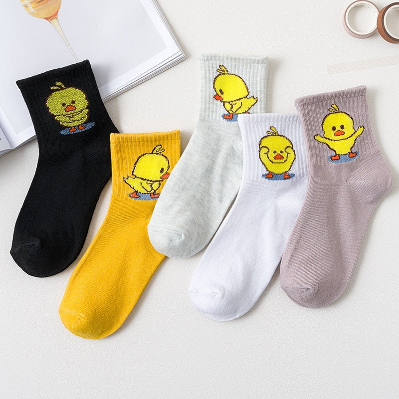 5 Pairs Pack Women Socks Girl Cartoon Bar Bear Lovely Happy Funny Smile Cute Kawaii Boat Ankle Short Cotton