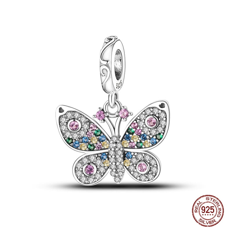 Fit Pandora 925 Original Bracelet Chameleon Luminous Firefly Butterfly Silver Charms Beads For DIY Christmas Jewelry Gift Making