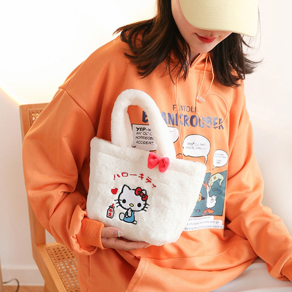 Sanrio Plush Bag Kuromi Handbag My Melody Cinnamoroll Storage Shoulder Hello Kitty Makeup Bag Women Plushie Backpack Gift Girl