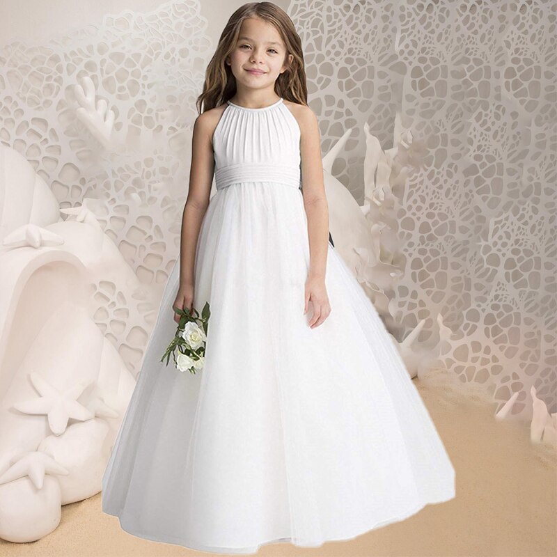 Princess Girls Lace Chiffon Long Dresses Kids Flower Girl Wedding Dress Summer Boho Birthday Party Wedding Dress For 2-14 Years