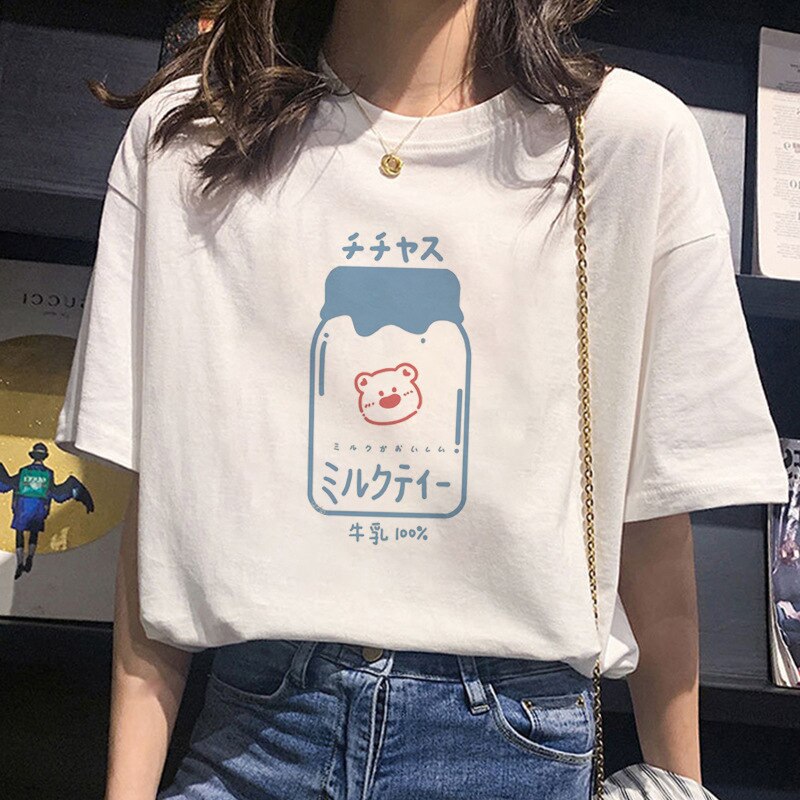 Kawaii Sanrioed Short Sleeve Kuromi Cinnamoroll My Melody Cute Cartoon Cotton Short Sleeve T-Shirt White Loose Top Gift