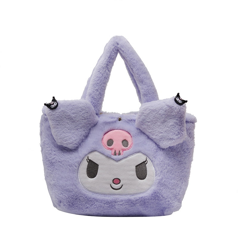 Sanrio Plush Bag Kuromi Handbag My Melody Cinnamoroll Storage Shoulder Hello Kitty Makeup Bag Women Plushie Backpack Gift Girl