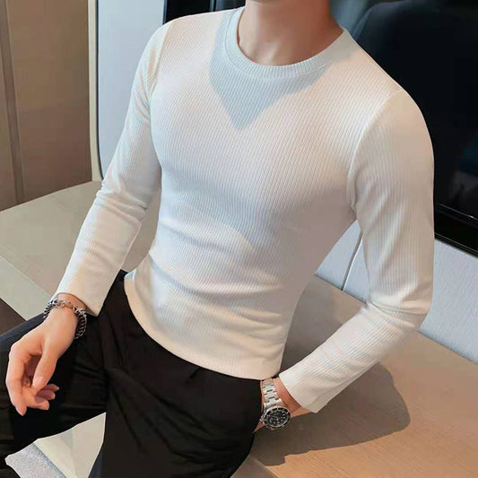 Fashion Trendy Round Neck Slim Fit Solid Color Casual Long Sleeves