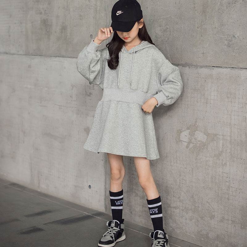 Fashion Big Girl's Pure Gray Sweater