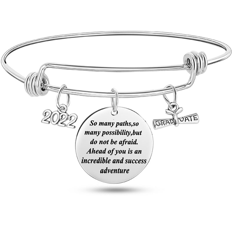 Stainless Steel Graduate Diploma Charm Adjustable Bracelet Inspirational Graduation Bangle