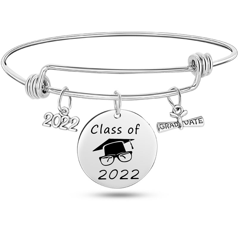 Stainless Steel Graduate Diploma Charm Adjustable Bracelet Inspirational Graduation Bangle