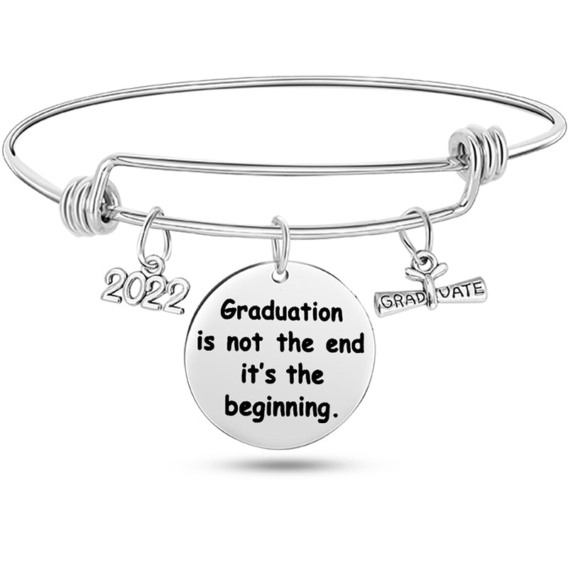 Stainless Steel Graduate Diploma Charm Adjustable Bracelet Inspirational Graduation Bangle