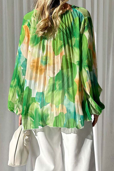 Printed Tie Neck Balloon Sleeve Blouse