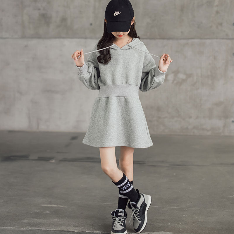 Fashion Big Girl's Pure Gray Sweater
