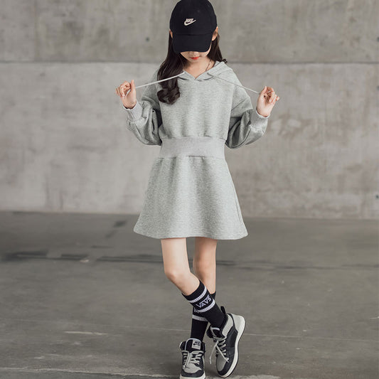 Fashion Big Girl's Pure Gray Sweater