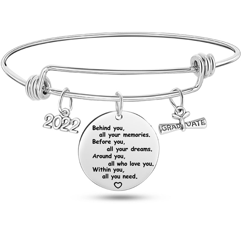 Stainless Steel Graduate Diploma Charm Adjustable Bracelet Inspirational Graduation Bangle