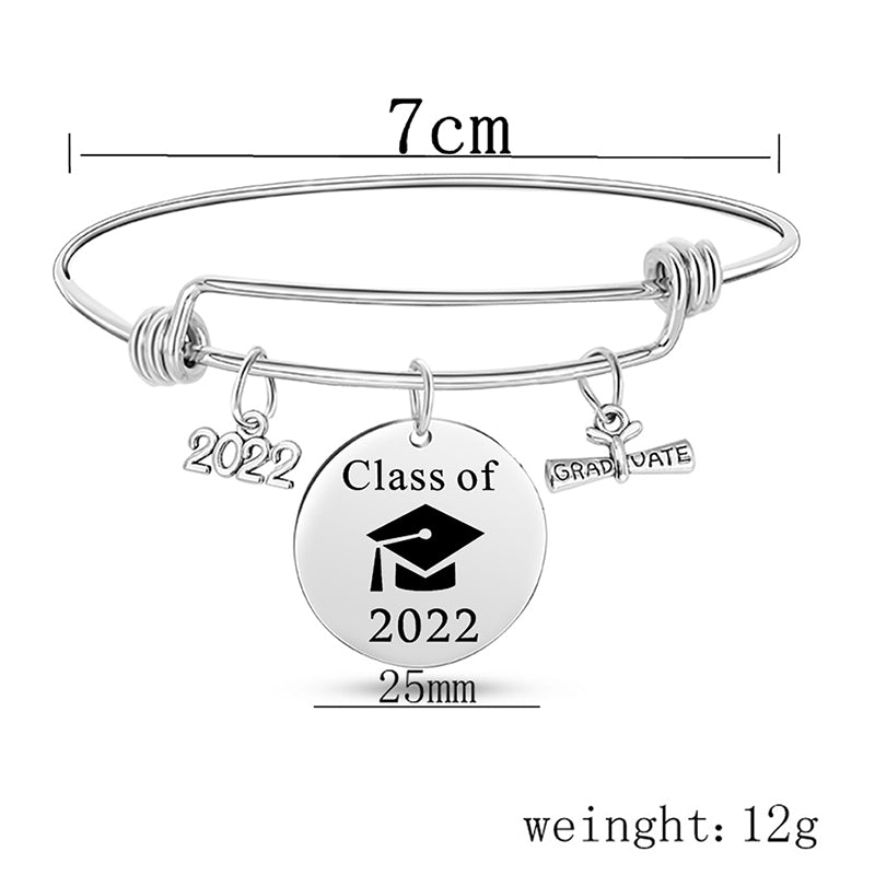 Stainless Steel Graduate Diploma Charm Adjustable Bracelet Inspirational Graduation Bangle