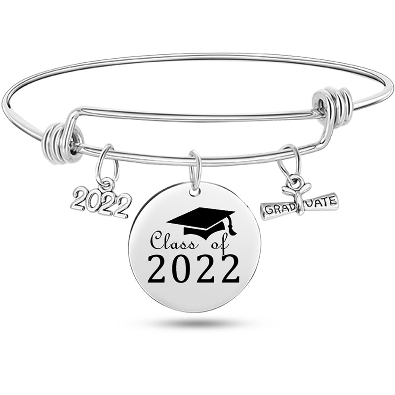 Stainless Steel Graduate Diploma Charm Adjustable Bracelet Inspirational Graduation Bangle