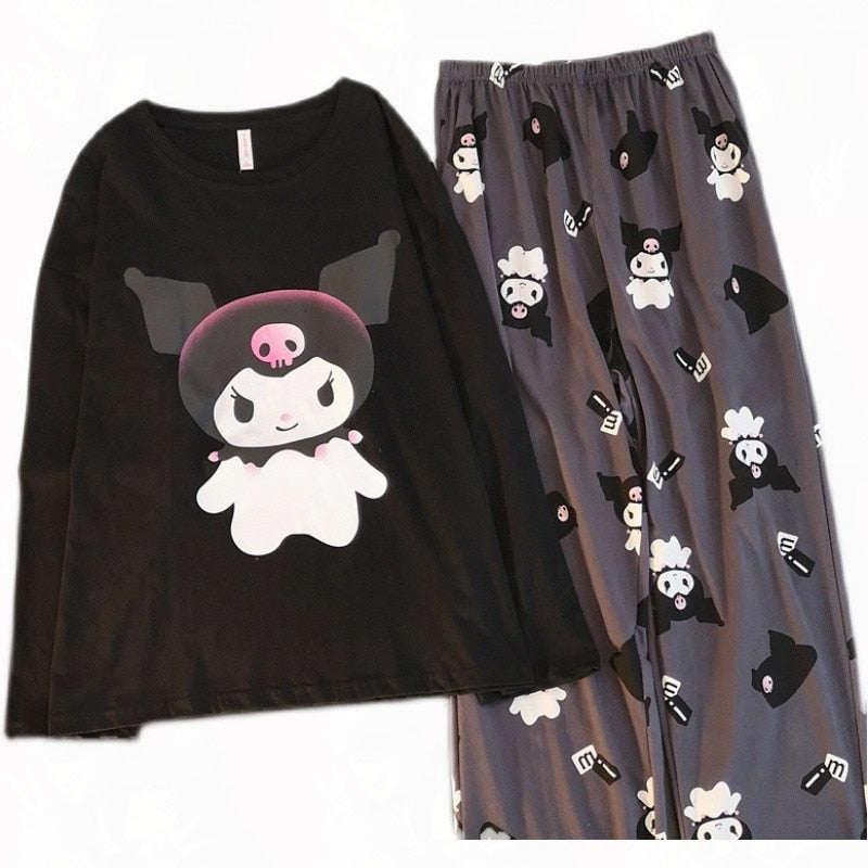 Kawaii Sanrio Kuromi New Autumn Kawaii Two Piece Pajamas Soft Home Wear Outgoing Girl Christmas Birthday Gift Clothes