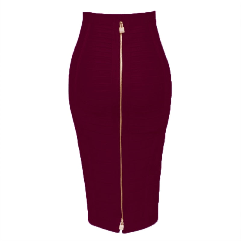 16 Colors Sexy Solid Zipper Orange Blue Black Red Bandage Skirt Women Elastic Bodycon Summer XL XXL Pencil Skirts
