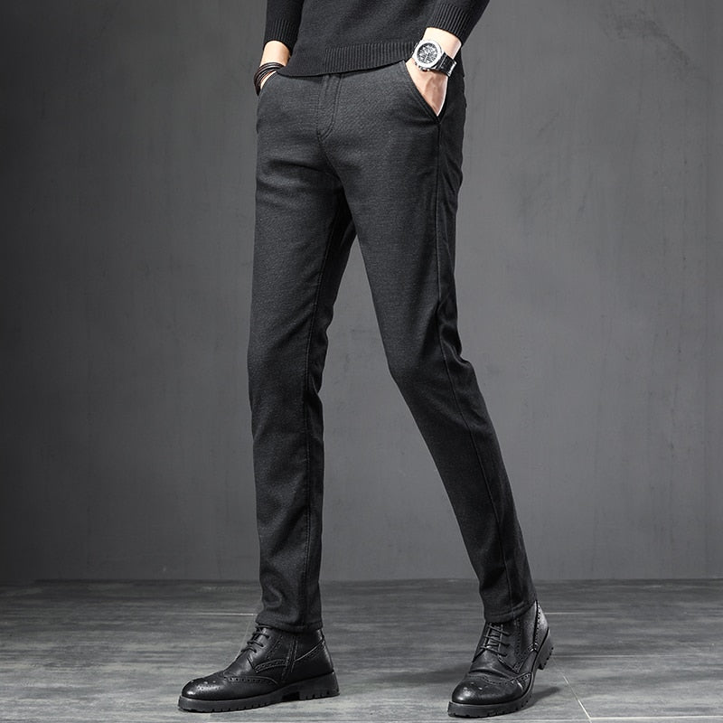 Spring Autumn Business Dress Pants Men Elastic Waist Frosted Fabric Casual Trousers Formal Social Suit Pant Costume Homme